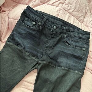 R13 Black Leather Chaps Panel Jeans worn by Gwen Stefani